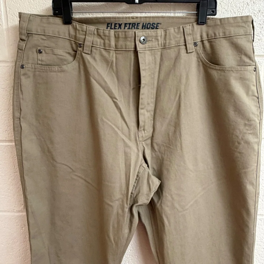 Duluth Mens Flex Fire Hose Work Pants 42x34Tan Khaki Durable Utility Gorpcore
